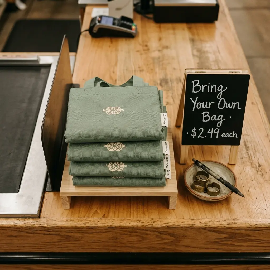 Reusable bags at a counter