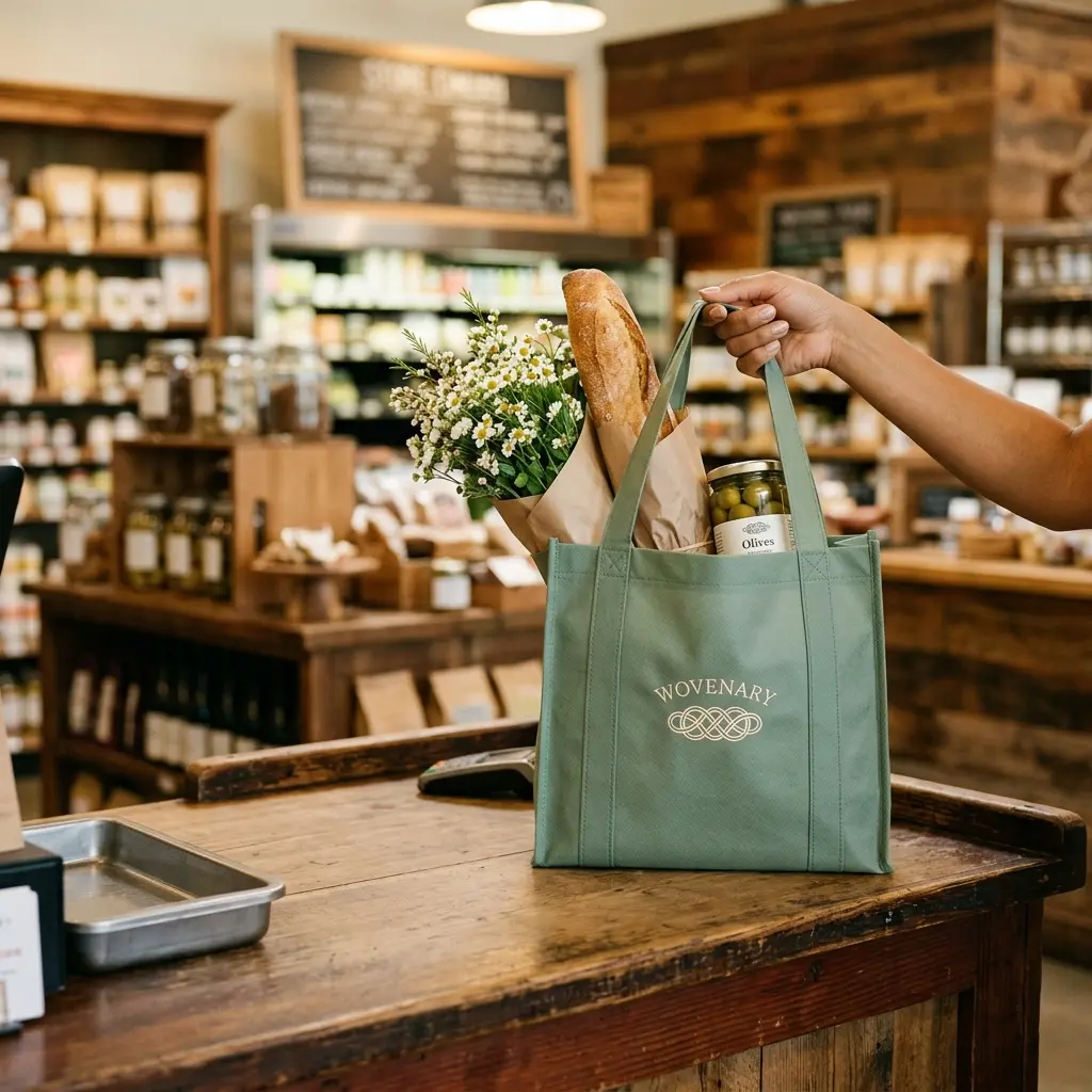 Reusable bags at grocery checkout