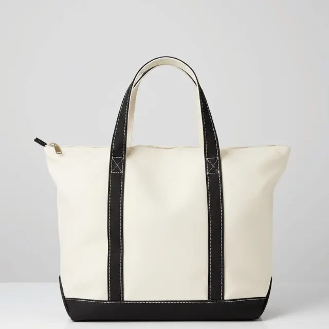 Executive canvas zipper tote bag with YKK closure in natural color