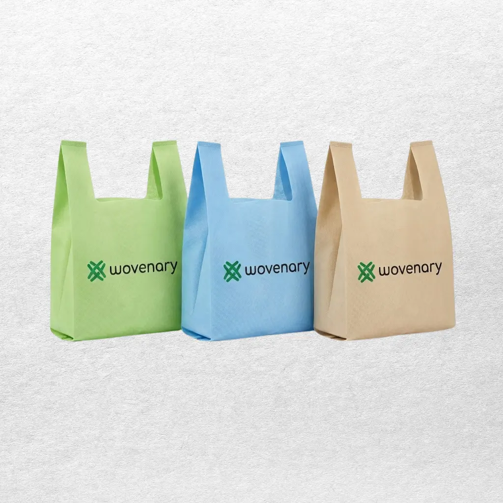 W-Cut non-woven t-shirt bags — wholesale reusable grocery tote bags